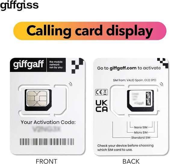 GIFGAFF UK ORIGNAL SIM